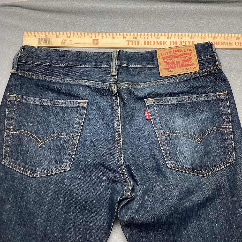 Men's Levis 514 Straight Fit Size W32 L30 Dark Wash Stretch Distressed